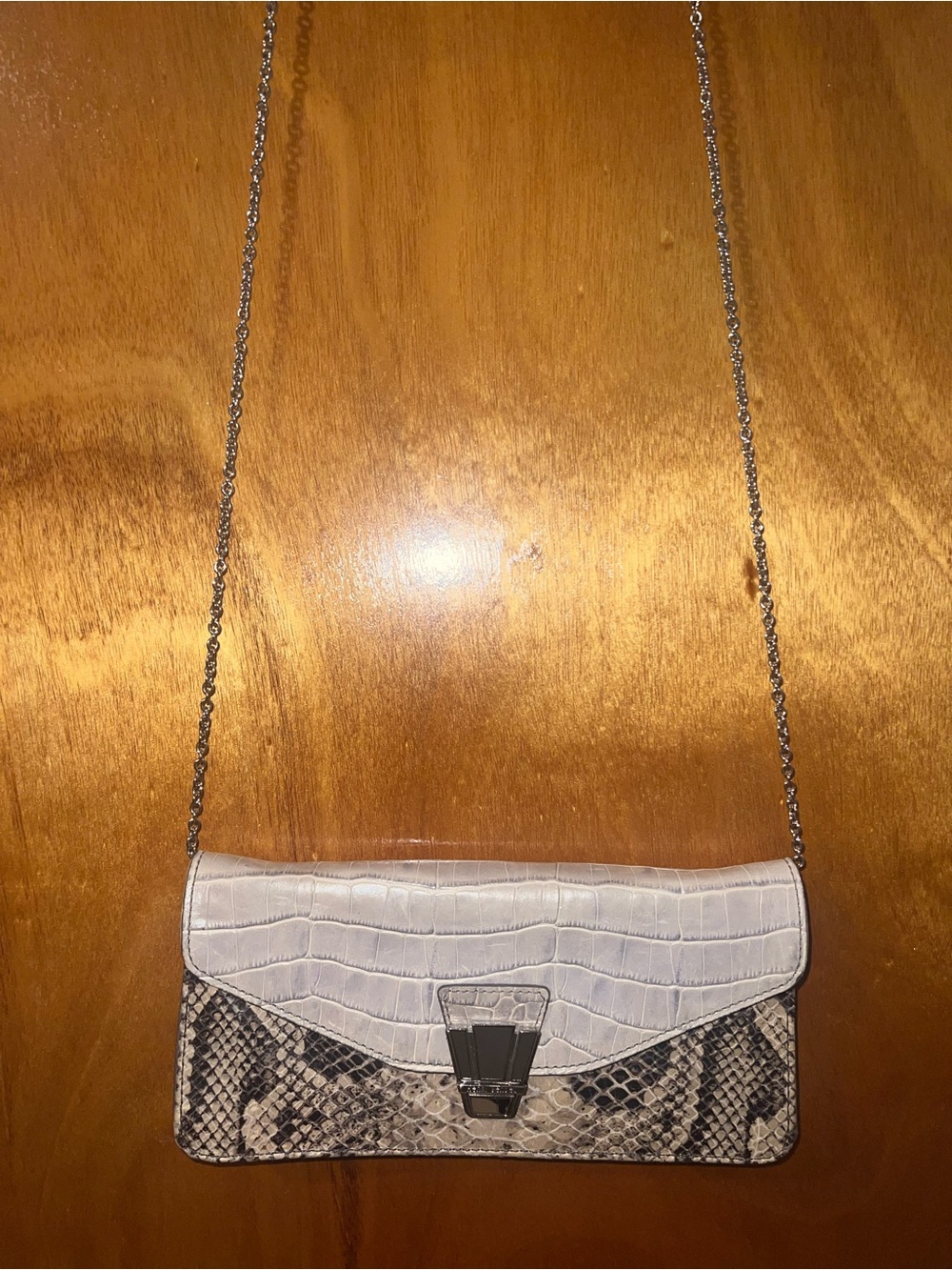 henri bendel White Croc-Embossed and Snakeskin Bag with Silver Chain (or clutch)